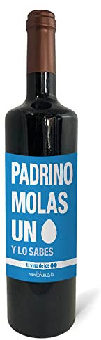Regalo original. Botella de vino tinto Padrino molas un huevo. 75cl.