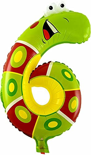 Folienballons * Wilde Tiere * in Zahl 0 bis 9 als Deko für Geburtstag und Party | 44-55cm groß | Kinder Zahlen Kindergeburtstag Partydeko Folienballon Hund Affe Tiger Safari, Edition: 6. Geburtstag