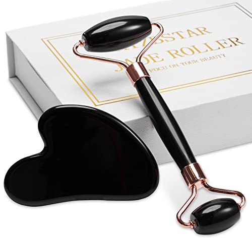 XYZBSTAR Jade Roller for Face, Facial Roller Massager Skin Care Tool, Gua Sha Facial Tools for Face, Neck, Eyes, Reduce Puffiness of The Skin (Black)