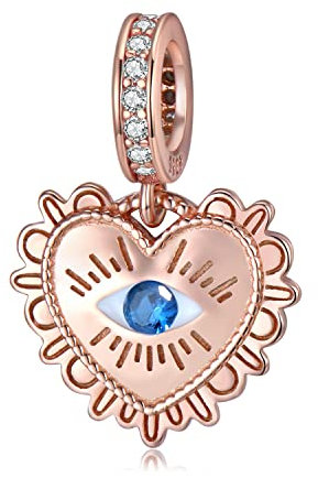 Magic Charms Roségold Evil Eye Charm für Armband, 925 Sterling Silber Blue Evil Eye Beads Herzanhänger für die Schmuckherstellung für Frauen Mädchen Geburtstag Valentinstag Ostern Muttertagsgeschenk