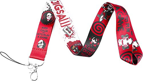 Saw Jigsaw Billy the Puppet Mask Classic Horror Film Movie 17.7 Neck Lanyard Keychain Holder ID Badge Mobile Phone Pin Strap by Pinstant, Red