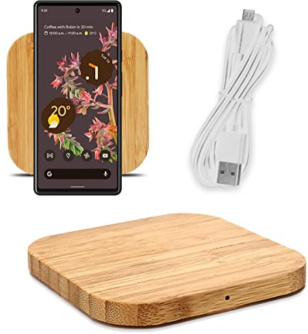 QI Induktive Ladestation 15W aus Bambus kompatibel mit Motorola Moto X30 Pro Induktionsladegerät aus Echtholz Ladematte Wireless Charger Kabelloses Universal Schnellladegerät, Modell:Quadrat