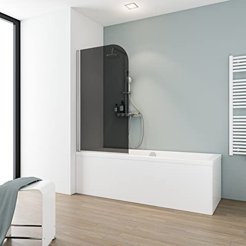 Schulte pare-baignoire 80 x 140 cm, profilé aspect chromé, montage gauche droite, écran 1 volet mobile pivotant rabattable 180° contre le mur, verre de sécurité 5 mm fumé, joint d'étanchéité