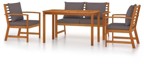 vidaXL Garten Essgruppe 4-TLG., Gartenmöbel Set mit Kissen, Sitzgruppe Modulares Design, Gartengarnitur Bank Tisch Stuhl, Massivholz Akazie