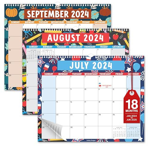 Hadley Designs Wandkalender 2024, monatlicher Wandkalender 2024–2025, 27,9 x 35,6 cm, Spiralbindung mit großen Tagesblöcken und Notizen, für Zuhause oder Büro (Doodle)