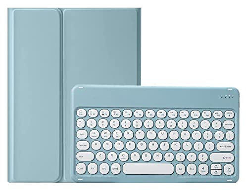 KMXDD Funda con teclado para iPad Mini de 6ª generación con llave redonda para iPad Mini 6, funda extraíble con teclado Bluetooth, compatible con carga de lápiz (azul niebla)