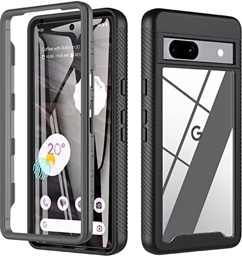 Fin2feel Für Google Pixel 7A Hülle, Handyhülle Pixel 7A Mit Eingebautem Displayschutz Robust Stoßfest Bumper Case Cover, 360 Grad Rundumschutz Schutzhülle für 6,1 Zoll (Schwarz,Klar)