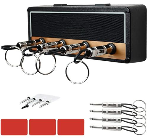 ZoneYan Schlüsselkasten Wandmontage Schlüsselbrett, JCM800 Schlüsselbund Organizer Schlüsselablage Vintage mit 4 Gitarrenstecker, Schlüsselhalter Musikliebhaber