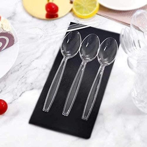 Pack of 100 Heavy Duty Clear Reusable and Washable Spoons Cutlery Tablespoon Perfect for Parties and Basic Everyday Tableware and Dinnerware