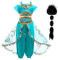 Emin Mädchen Jasmin Prinzessin Kostüm mit Perücke Aladdin Prinzessin Verkleidung Kinder Prinzessin Kleid Weihnachten Geburtstag Party Halloween Karneval Cosplay Verkleiden