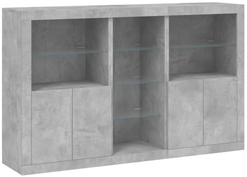 vidaXL Sideboard, Kommode mit viel Stauraum, Highboard Schrank mit LED-Leuchten, Anrichte Beistellschrank Standschrank, Modern, Betongrau