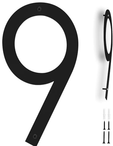 Powerful 12 Inch Door Number Plaques for Outside, 30CM Personalised Black Door Numbers, House Signs for Outside, Apply to House Mailbox, Apartment, Hotel, Courtyard, 0-9, Black-9