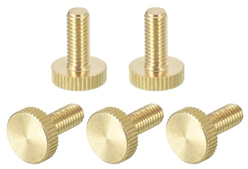 sourcing map Knurled Thumb Screws, M6x16mm Flat Brass Bolts Grip Knobs Fasteners for Home, Electronic, Machine 5Pcs