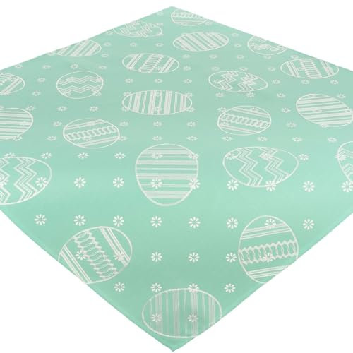 Espamira Tischdecke Ostern 85x85 Türkis Mitteldecke Ostertischdecke Eckig Kurbelstickerei Osterdecke Tischdekoration Osterdekoration Stoff Bestickt 100% Polyester