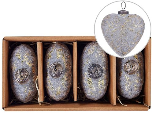 Christbaumschmuck 4er Set Glas grau handgemachte Weihnachtskugeln Herz Feriable