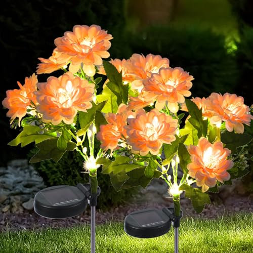 SYAKZK Solarlampen für Außen Garten, 2 Stück Dahlie Solarleuchten für Außen, Gartendeko für Draußen Wetterfest, Garten Deko, IP65 Solarleuchten Garten, Gartenleuchten Solar, Warmweiß Solarleuchte