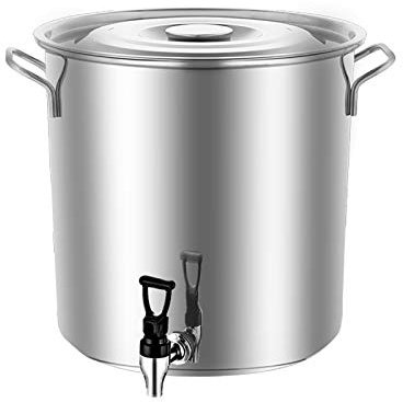 WJFLUCK Suppentopf, 50 cm, großer Suppentopf, vertikaler Topfdeckel, Suppeneimer aus dickem Edelstahl 304 in Lebensmittelqualität (mit Wasserhahn), geeignet für alle Herde (Farbe: Silber, Größe: 45