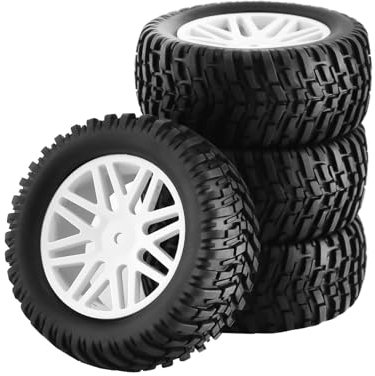 Perfeclan 4X 1/10 RC Reifen und Räder Felgen und Reifen Set Ersatzteile Gummi DIY Modifikation Ersatz für RC Modellauto, Weiß