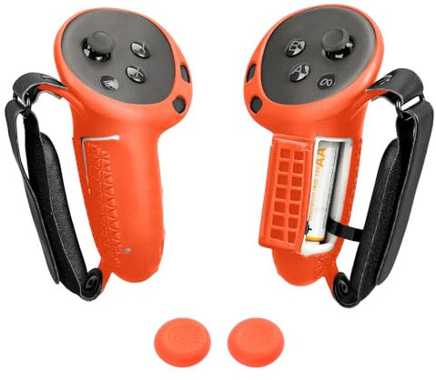 Controller Grips Cover Compatible with Meta Quest 3S/Quest 3 Accessories, Quest 3S Silicone Controllers Protector with Battery Opening Cover and Adjustable Hand Knuckle Straps (Haze Orange)