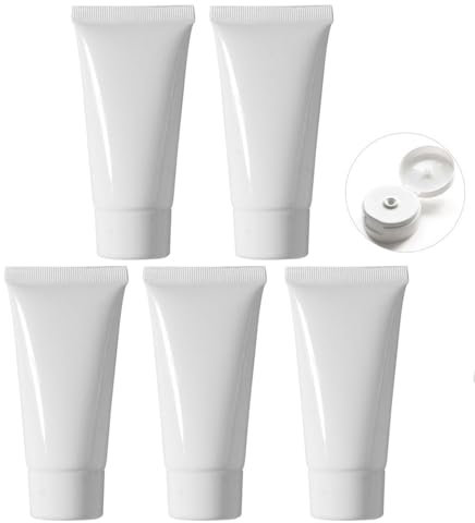 MORICOH 5 Stück Weiß Nachfüllbare Leere Tuben, Probenbehälter, Leere Flüssige Foundation-Tuben für Reisen und DIY-Projekte,DIY Lipgloss,Balsam,Kosmetik (50ml)
