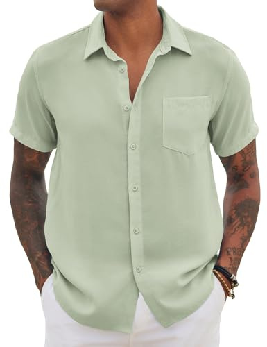 COOFANDY Hemd Herren Kurzarm Sommerhemd Herren Kurzarm Regular Fit Hemd mit Brusttasche Hellgrün XL