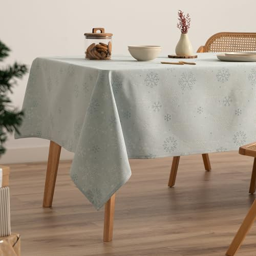 GAMUSI Tischdecke für Weihnachten, Jacquard, Goldgarn, Esstisch, rechteckig, Weihnachtsdekoration, 140 x 200 cm, Wasserfarben/Silber