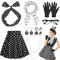 Ulikey Rockabilly Accessoires Damen, 50er Jahre Damen Kleid Zubehör, Vintage Kleidungszubehör mit Polka Dot Rock Stirnband Handschuhe Brillen Ohrstecker für Karneval Fasching Mottoparty (Schwarz)