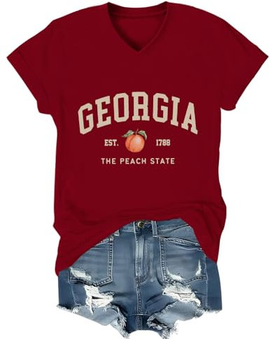Georgia Shirt The Peach State Georgia Football Shirt Georgia T-Shirt Unisex V-Neck Shirt, claret, S