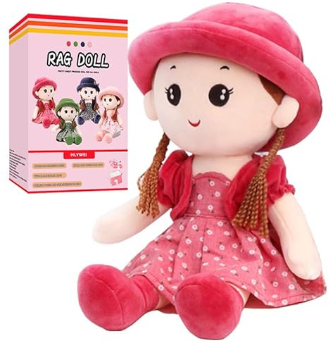 HRXYYCX Soft Cuddly Princess Rag Doll with Removable Dress & Hat Plush First Toys for Baby Girls,Cute Cartoon Little Doll Birthday Christening Gift