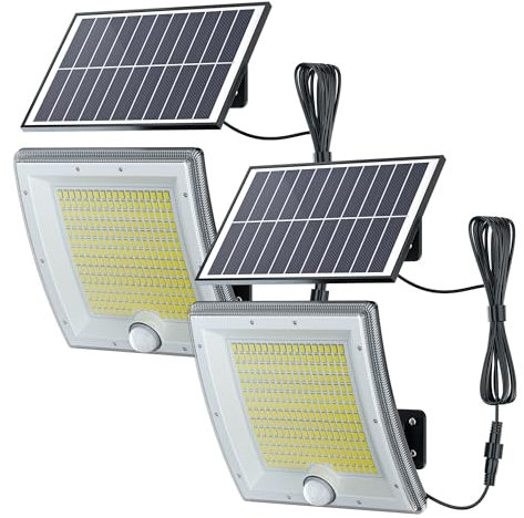 JACKYLED Solarlampen für Außen mit Bewegungsmelder, Wasserdichte Gartenleuchten mit 5m Kabel, Dämmerung bis Morgendämmerung für Terrasse, Hof, Garage, 2 Stück