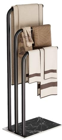 Yawinhe Portasciugamani da Terra, Porta Asciugamani Bagno in Acciaio Inox, con 3 Bracci, Organizzatore per Asciugamani da Bagno, Vestiti, 39x26x90cm, Nero, SMJ001B