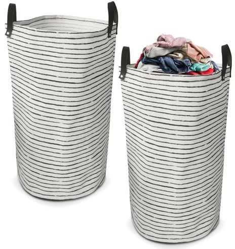 Gohytal Cesto plegable para la colada, 60 L, juego de 2 unidades, cesta para la colada infantil, recipiente redondo con remaches reforzados, asas de piel sintética, bolsa de lavandería impermeable
