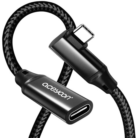 aceyoon Prolunga USB C Angolo Retto 1M, 240W Prolunga Type C Maschio Femmina USB C 3.2 Gen2 20Gbps, Cavo USB Type-C Maschio Femmina Sincronizzazione Dati 4K@60Hz Video per MacBook Pro