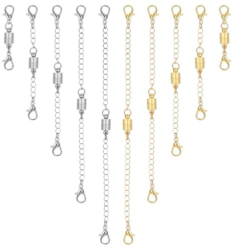 10 Stück Kettenverlängerung Magnet, Halskettenverlängerungen Gold und Silber Magnetverschlüsse für Ketten, Kette Armband Extender für Schmuckherstellung (Verschiedene Größen)