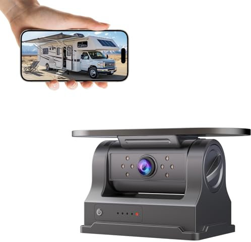 HUAJUN Caméra de Recul Solaire sans Fil, Rechargeable 9600mAh Batterie, Caméra de Recul HD Magnétique 1080P pour Camion/Camping - Car/Remorque, IP67 Imperméable à l'eau, Vision Nocturne