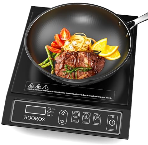 BOOROS 3500W Commercial Single Induction Hob, Temperature Control 80–270°C | Portable Induction Cooker,10 Power Levels, 24.38cm Heating Coil (20.32cm Core), 24h Timer & Preset, 50kg Load Capacity, Black