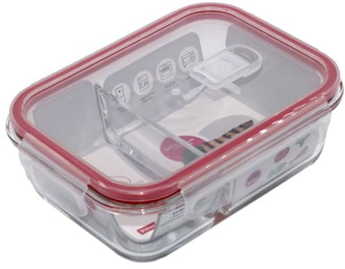 Linea7 CasaBela Récipient en verre hermétique à 2 compartiments pour micro-ondes, congélateur et four (sans couvercle) Verre/plastique/silicone 1380 ml