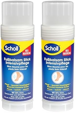 Scholl intensiv pflegender Fußbalsam Stick, zur Reparatur sehr trockener und rissiger Fersen, intensiv feuchtigkeitsspendend für gesunde Füße mit 25% Urea, Epsom-Salz und ätherischen Ölen