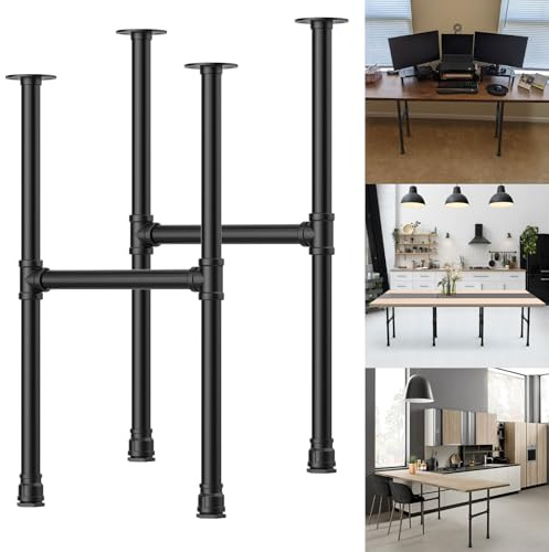 28 Inch Industrial Pipe Table Legs, Heavy Duty Iron Base Legs for Coffee Tables, Desks & Nightstands, Vintage Dark Grey Black Rough Pipes, Mid-Century Modern Style Pipe Furniture (2 Pack)
