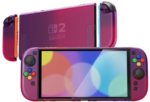 playvital pour Switch 2 Coque avec Cover Grip Joycon,Coque Protection Dockable pour Nintendo Switch 2 Support & Capuchon Joystick & Caps Boutons-Rose Rouge Translucide Dégradé