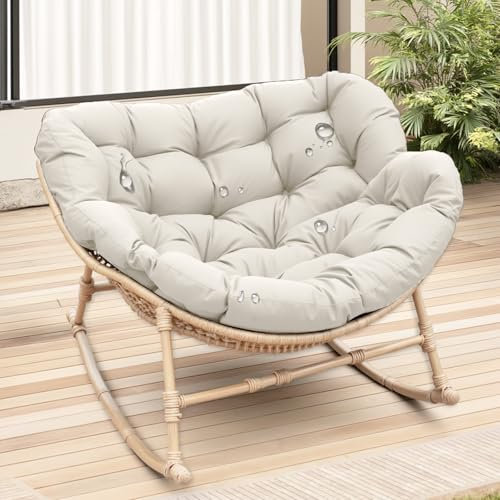 RZYW Schaukelsessel Outdoor Kissen Wasserdicht Rattan Wohnzimmer, 125x130x10cm Bequemer Schaukelstuhl Auflage Outdoor Indoor, Papasansessel Sitzkissen Loungesessel Kissen (Nur Kissen),Ivory White
