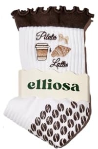 Elliosa Pilates Grip Socks for Women - Non Slip Yoga & Barre Socks with Strong Grips, Cushioned Sole & Cute Embroidered Designs, Ideal for Pilates & Yoga Lovers
