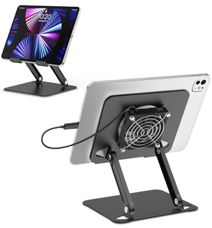 AJ advancegin Tablet Ständer Kühler mit USB- A Lüfter iPad Stand(Schwarz) | Höhenverstellbares, Faltbares Kühlpadd, Kompatibel mit MacBook, Laptop, iPad Pro/Air/Mini/11/10/9/8/7/6,bis zu 9,6 Zoll