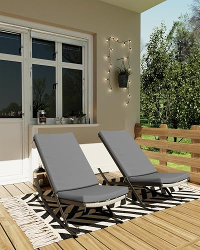 Mobeneno Garden Rocking Chairs Set of 2, Outdoor Wicker Seaside Reclining Chair, Rattan Sun Lounger, Wicker Patio Poolside Lounger with Cushion for Patio Balcony Beach