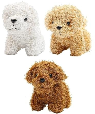 3 Kleine Kuscheltiere 12cm Süßes Hündchen-Plüsch-Stofftier Mit Schlüsselanhänger Cuddly Toy Für Partygeschenke, Kindergarten Ostern Deko (Braun+Weiß+Hellbraun)