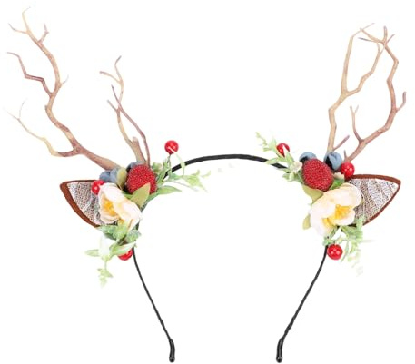 NOENNULL Baumzweige Krone Stirnband Hirschgeweih Blumenkrone Stirnband Fee Blume Rentier Cosplay Kopfschmuck mit Spitzenohren Blaubeere Beerenbaum Zweig Dekoration für Frauen (Typ 3)
