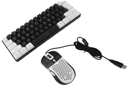 HaloVerde Combinazione tastiera e mouse retroilluminati a LED multicolore con fattore di forma compatto a 61 tasti, tasti meccanici ergonomici per PC/laptop/tablet per giochi (Cornice bianca centrale