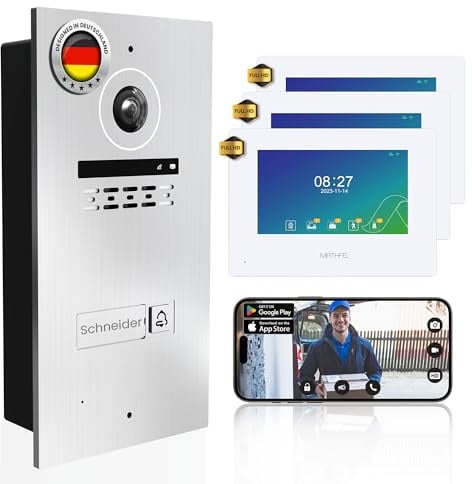 MATHFEL Videoportero de 2 hilos para casa unifamiliar, cámara Full HD 170° con WiFi, pantalla táctil de 3 x 7 pulgadas, grabado personalizado (plata)