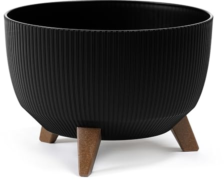 LAMELA Kunststoff Blumentopf rund mit Füßen, gestreift, Ø 33 cm - Schwarz