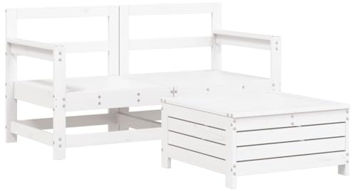 pokgdf Robuste Garten Sitzgruppe aus Kiefernholz - 3-TLG. Garten-Lounge-Set Holz Latten Design mit modularen Gartenmöbeln für Terrasse und Balkon, inklusive Gartenhocker mit Couchtisch